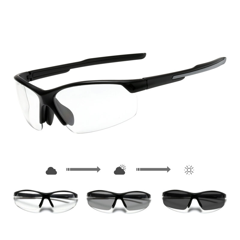 Black TR90 photochromic cycling glasses with clear to dark PC lenses