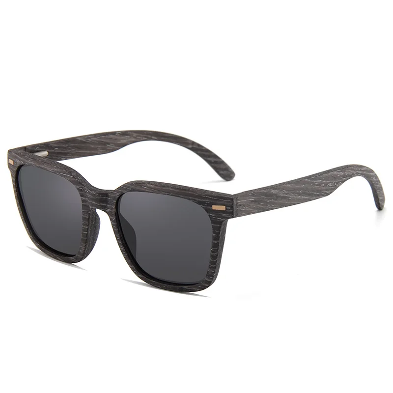 Grey wood grain frame sunglasses with polarized lenses and handmade wooden design