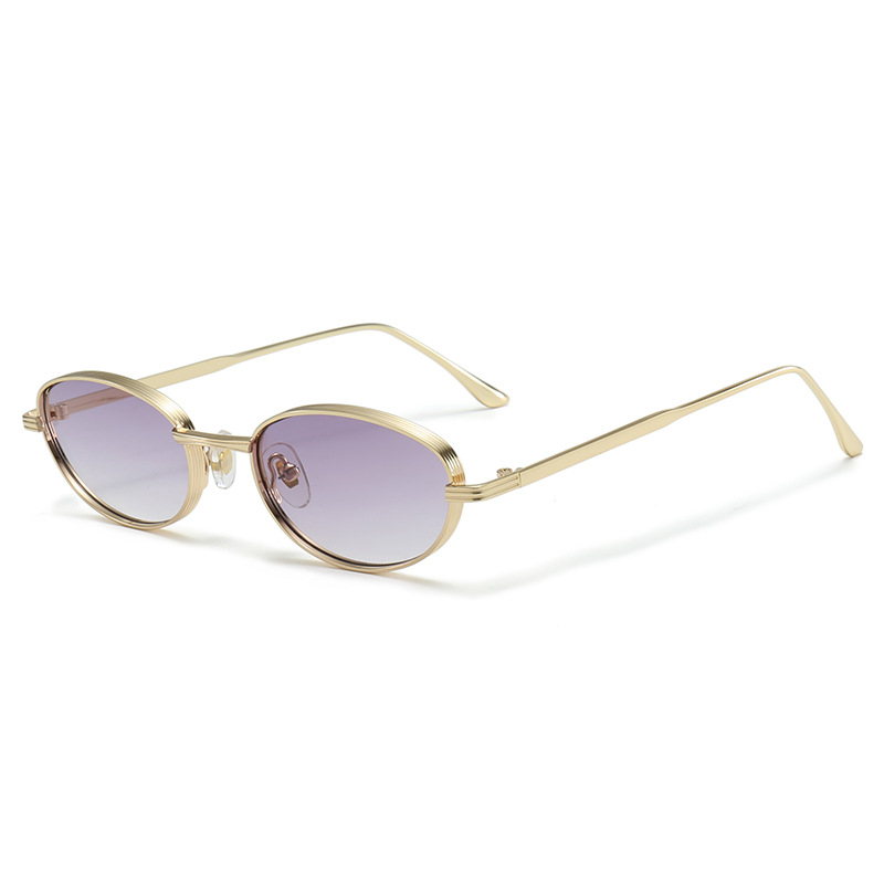 Gold metal frame sunglasses with gradient gray UV400 lenses