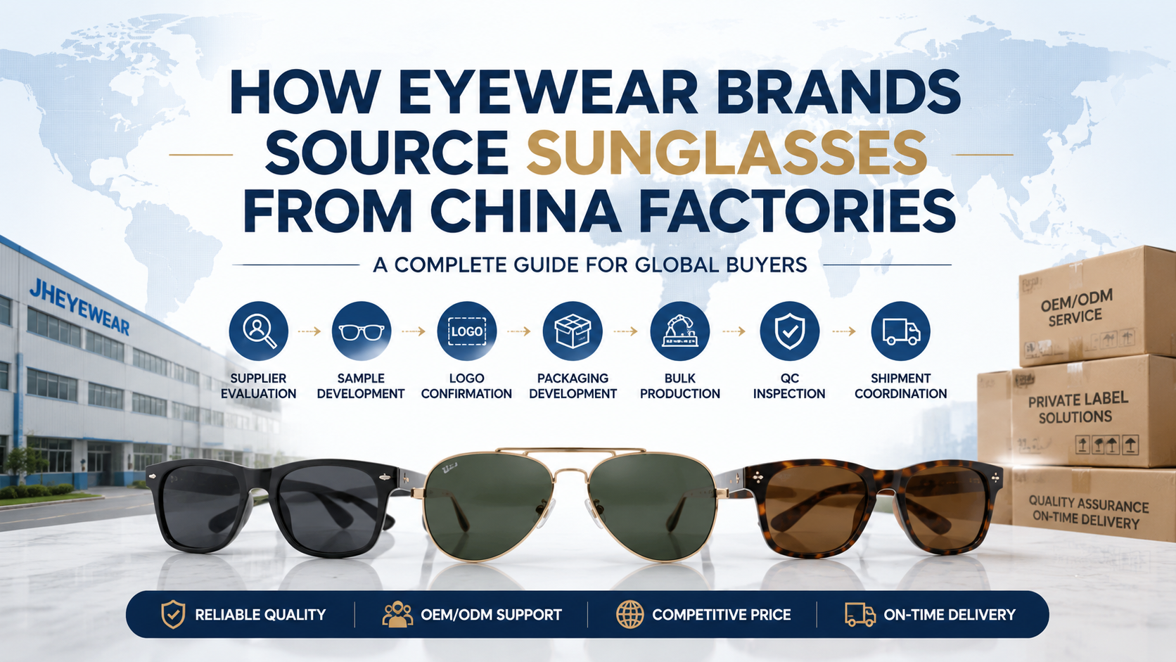 How eyewear brands source sunglasses from China factories through OEM ODM production and quality control
