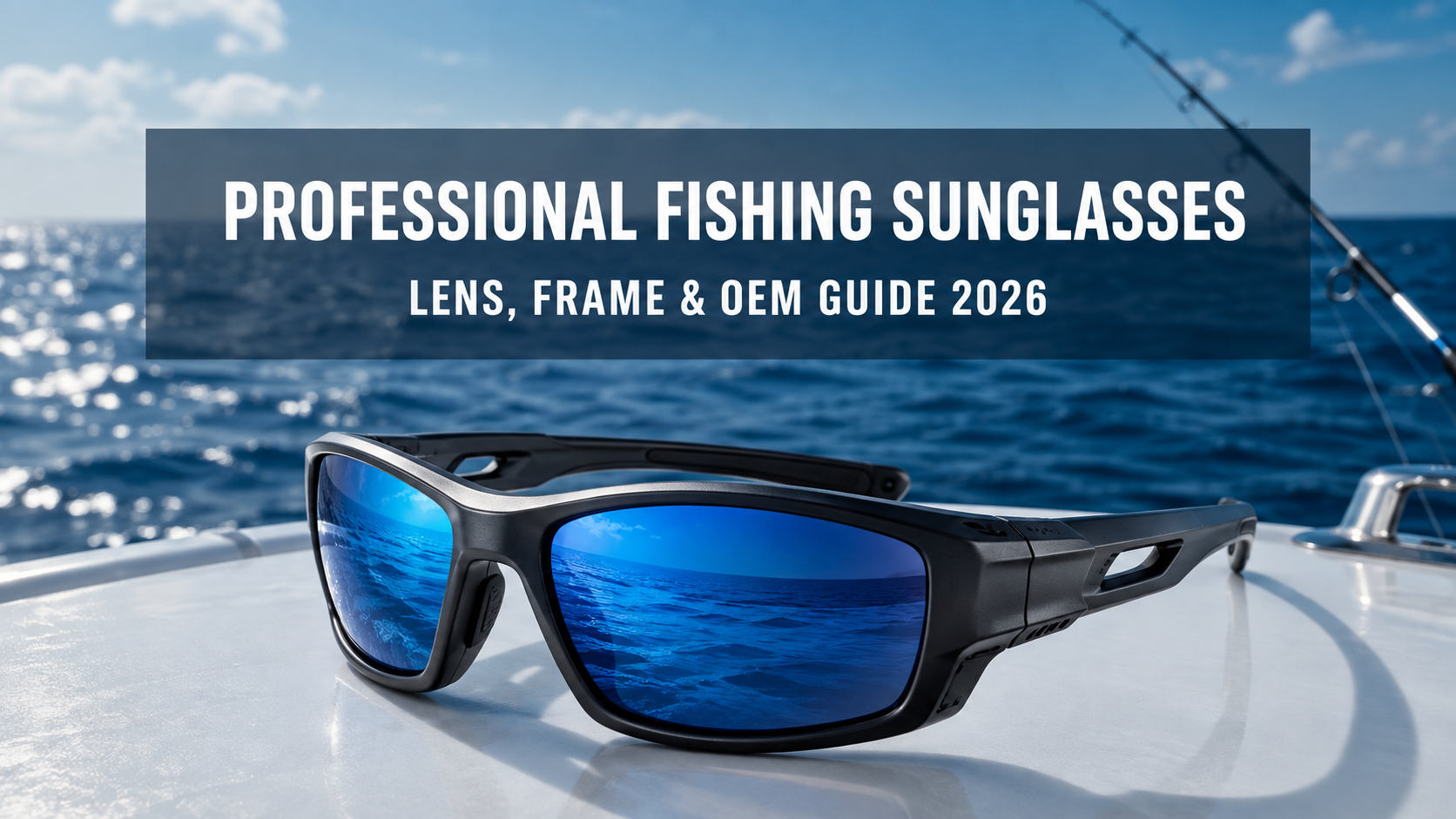Custom polarized fishing sunglasses with blue mirrored lenses for OEM and wholesale buyers from China eyewear factory JHEYEWEAR
