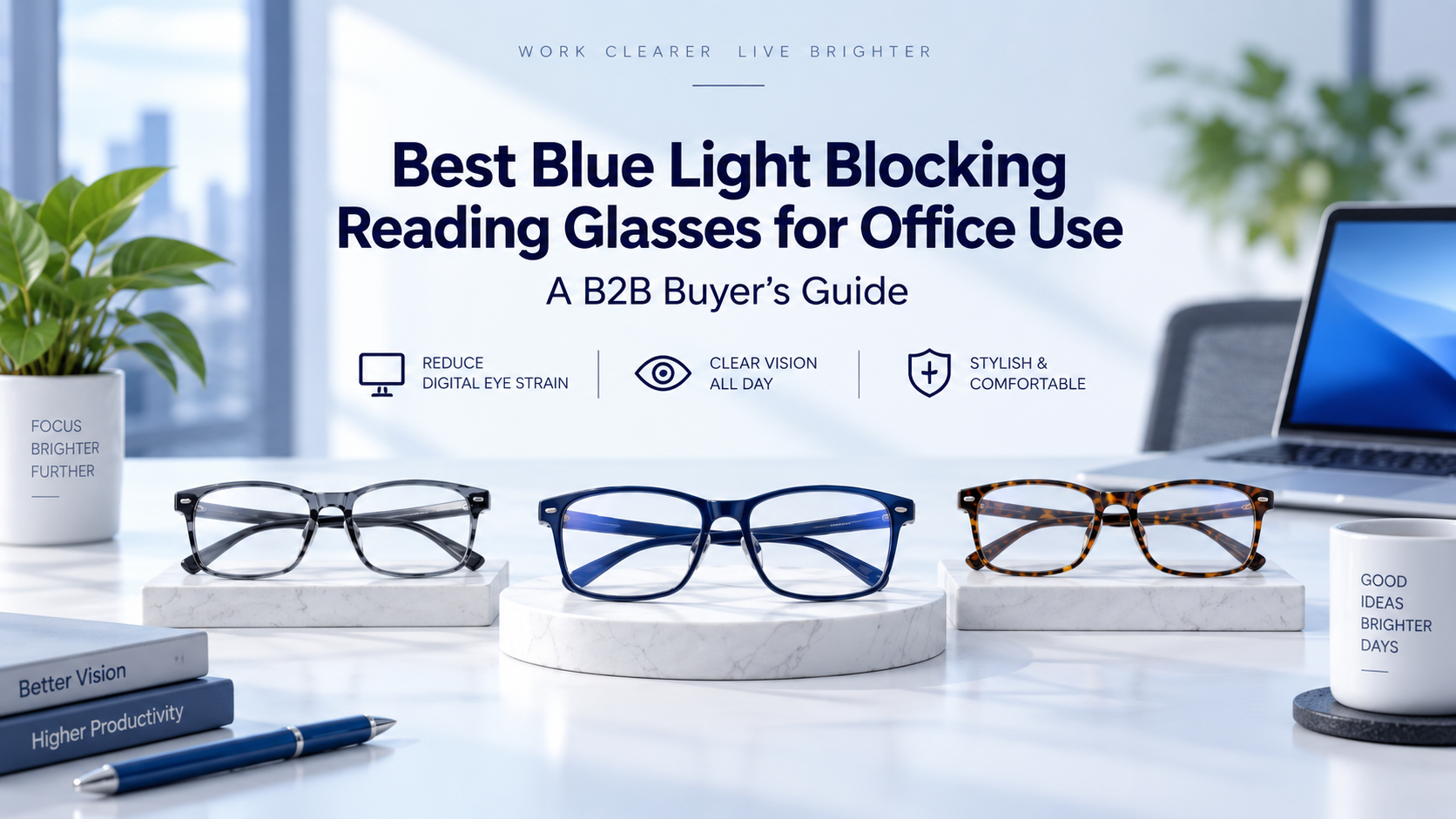 Blue light blocking reading glasses for office use, designed for brands, wholesalers and retailers sourcing custom reading glasses from a China manufacturer.