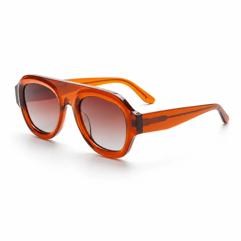 Bulk vintage amber acetate flat top sunglasses with pilot frame, high-quality sunglasses supplier.