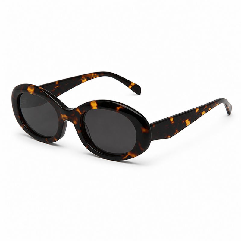 Bulk supply vintage tortoiseshell chunky oval acetate sunglasses with premium grey lenses, OEM factory.