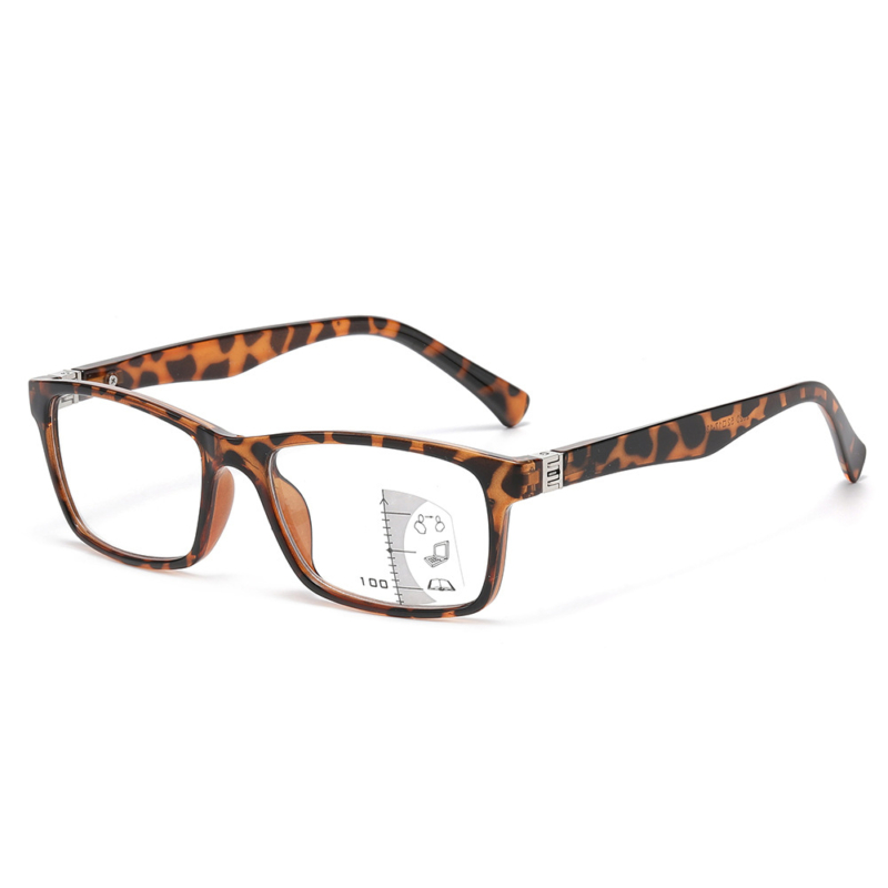 JHEYEWEAR blue light multi-focus progressive reading glasses with a brown tortoise-pattern frame